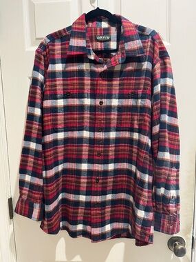 Orvis Red Navy White Plaid Flannel Shirt
